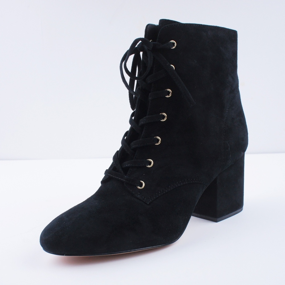 New JCREW Black Suede Lace-up block-heel boots - Picture 2 of 6